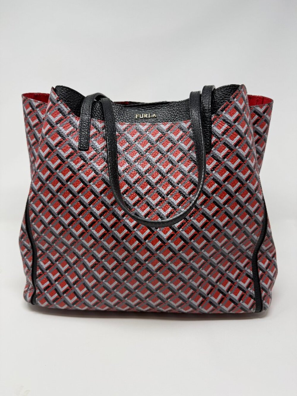 Furla Geometric Printed Leather Tote / Shoulder Bag